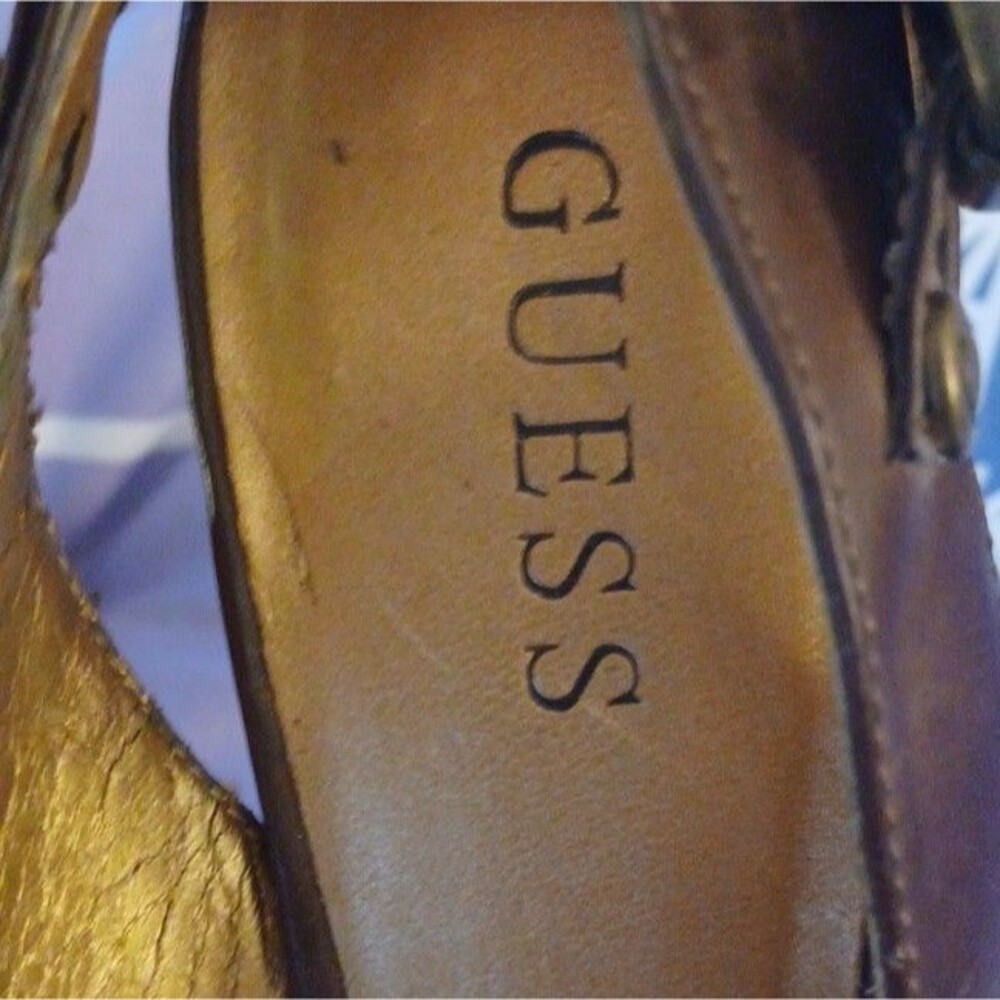 GUESS Brown Buckle Strappy Stiletto Open Toe Ankle Strap Women's Heel - Picture 2 of 6